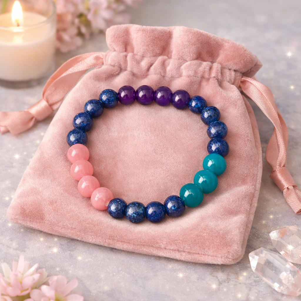 Rose quartz, Lapis Lazuli, Agate and Amethyst gemstone bead bracelet