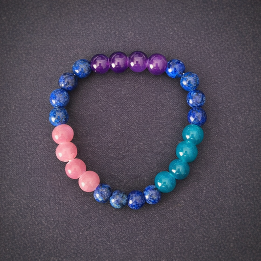 Rose quartz, Lapis Lazuli, Agate and Amethyst gemstone bead bracelet