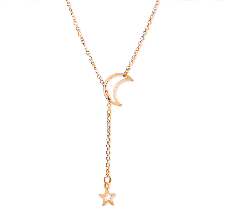 Celestial Drop Necklace – Silver Crescent Moon and Star Charm