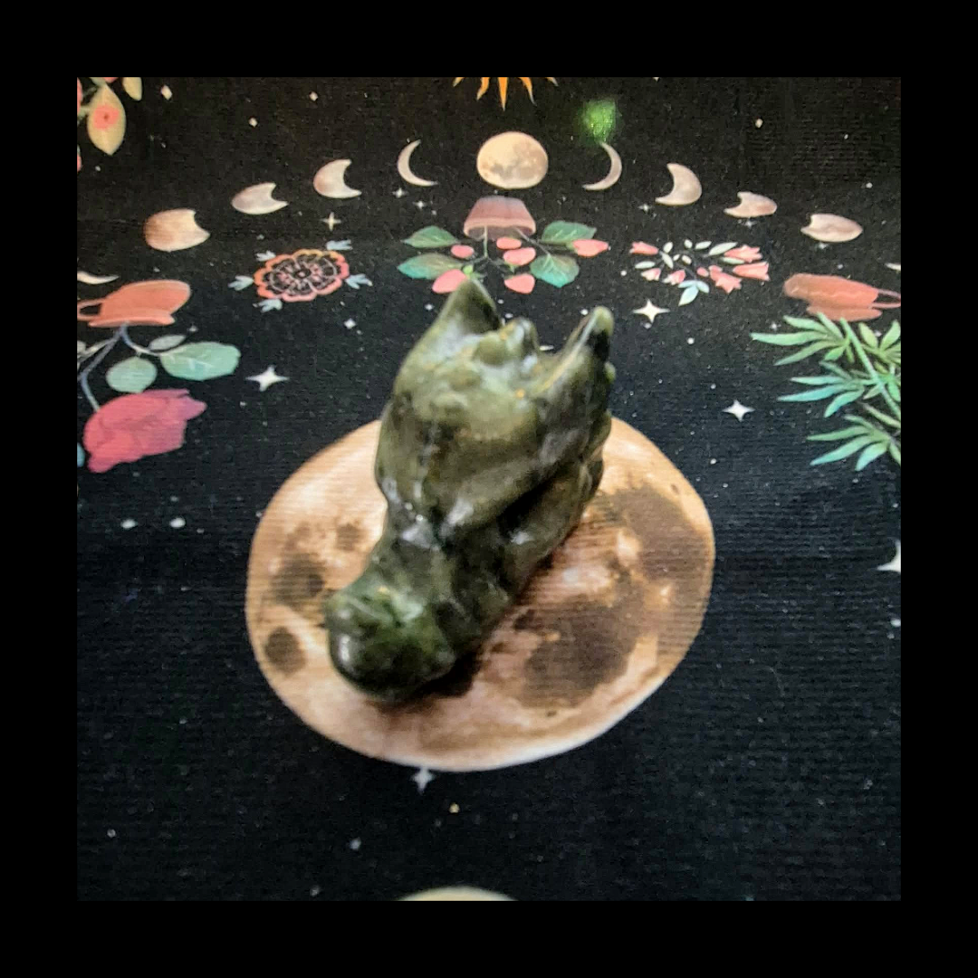 Serpentine Dragon Head Carving Green Stone Sculpture