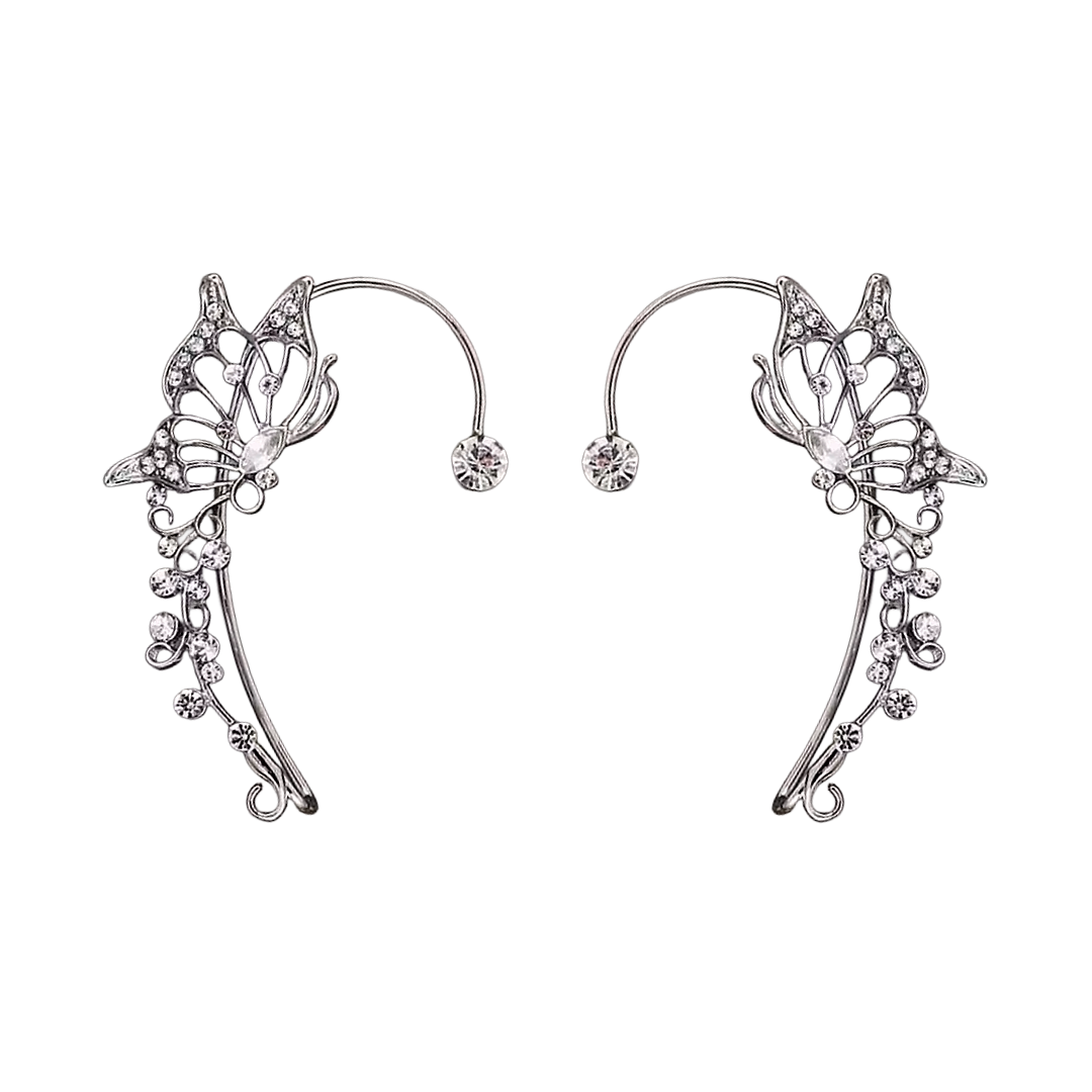 Butterfly crystal earring cuff clip on earrings