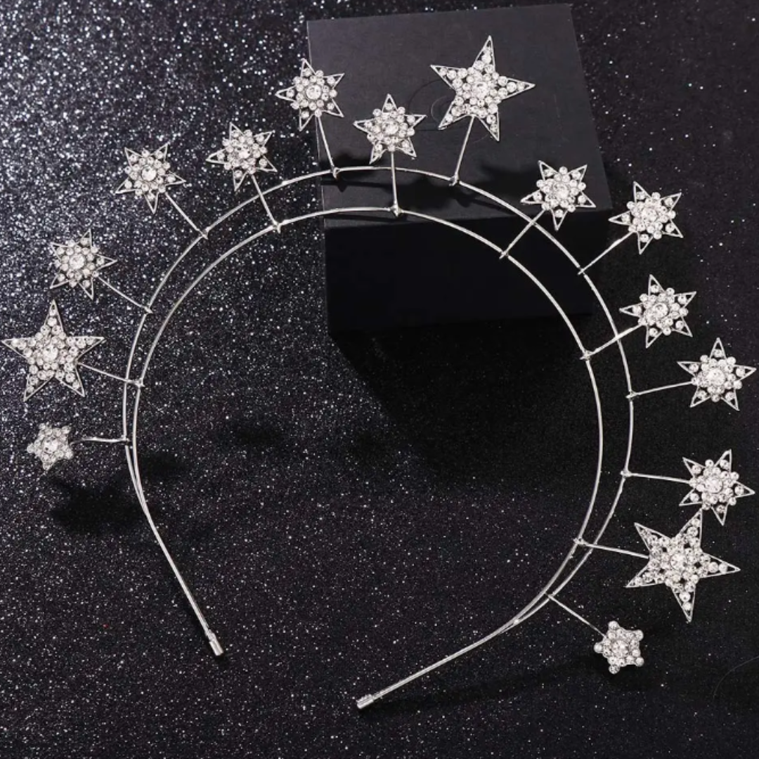 Celestial star design clear crystal rhinestones headband tiara crown