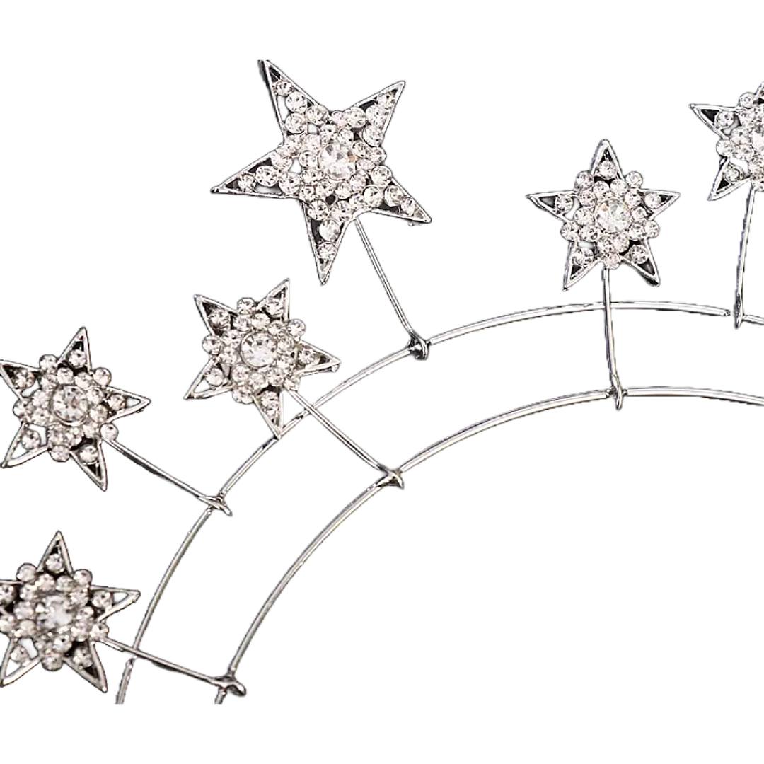 Celestial star design clear crystal rhinestones headband tiara crown