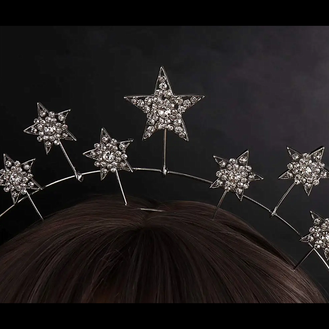 Celestial star design clear crystal rhinestones headband tiara crown