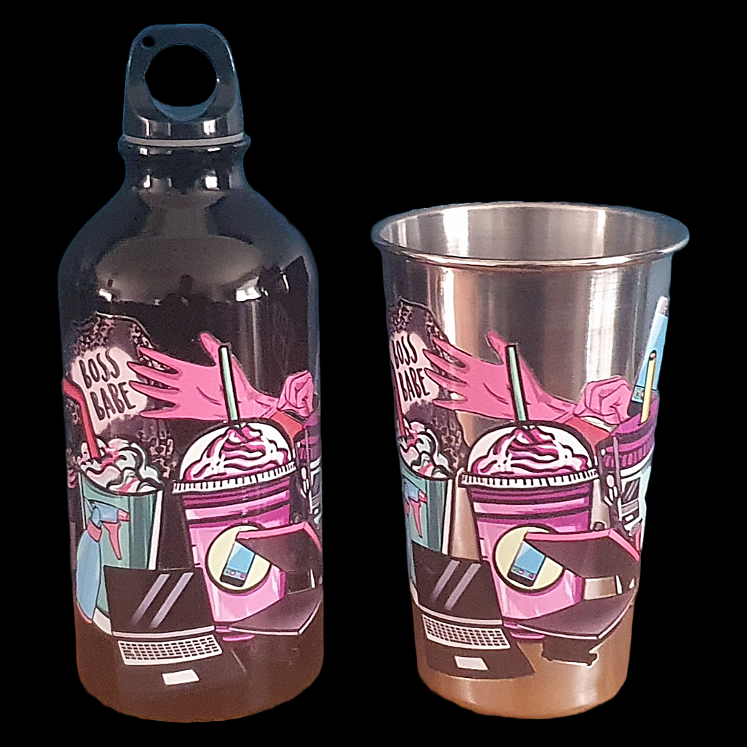 500ml aluminium water bottle and stainless steel cup set