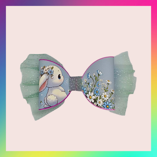 Easter Bunny Rabbit bow with flowers and ribbon