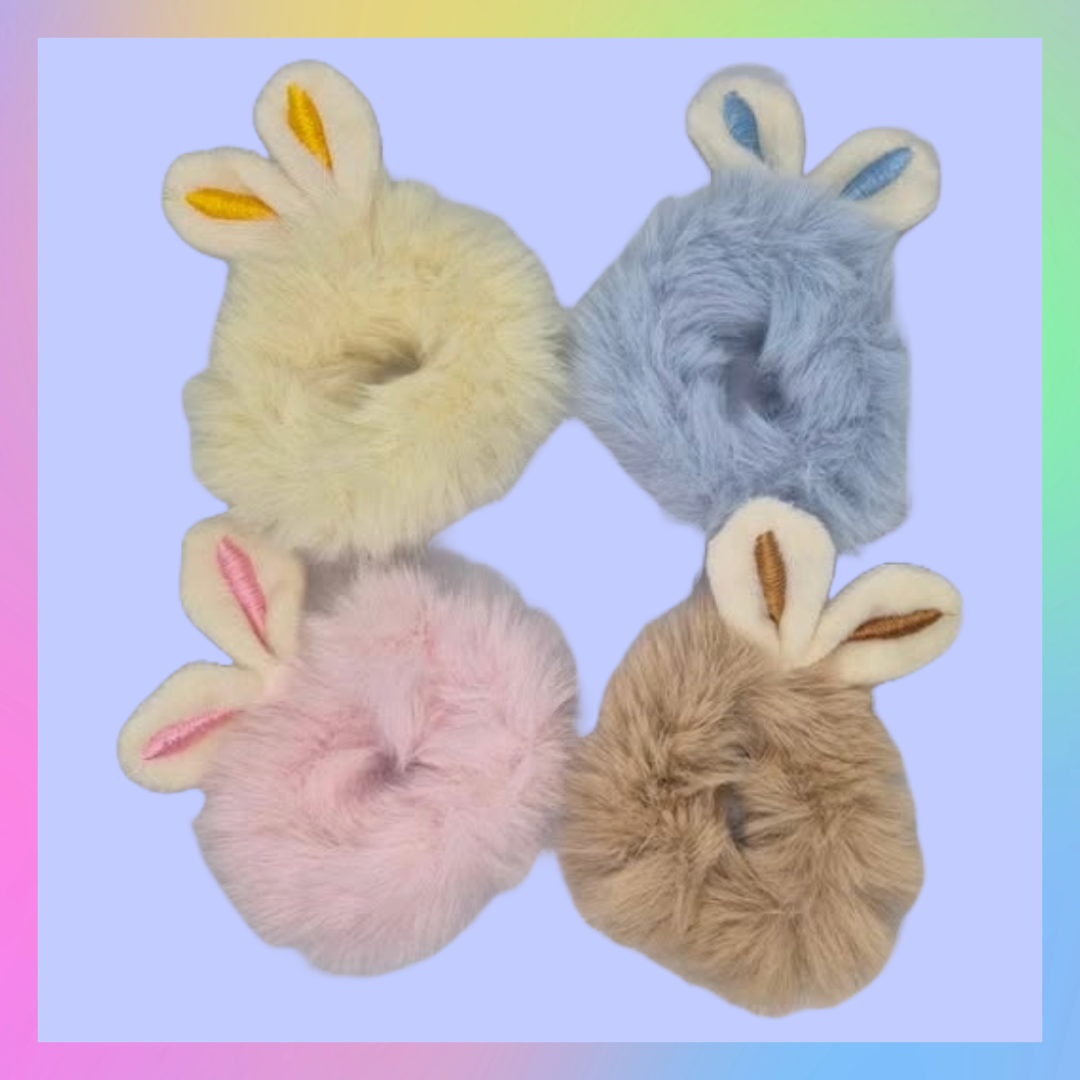 Pack of four fluffy Easter bunny rabbit ear scrunchie bobbles