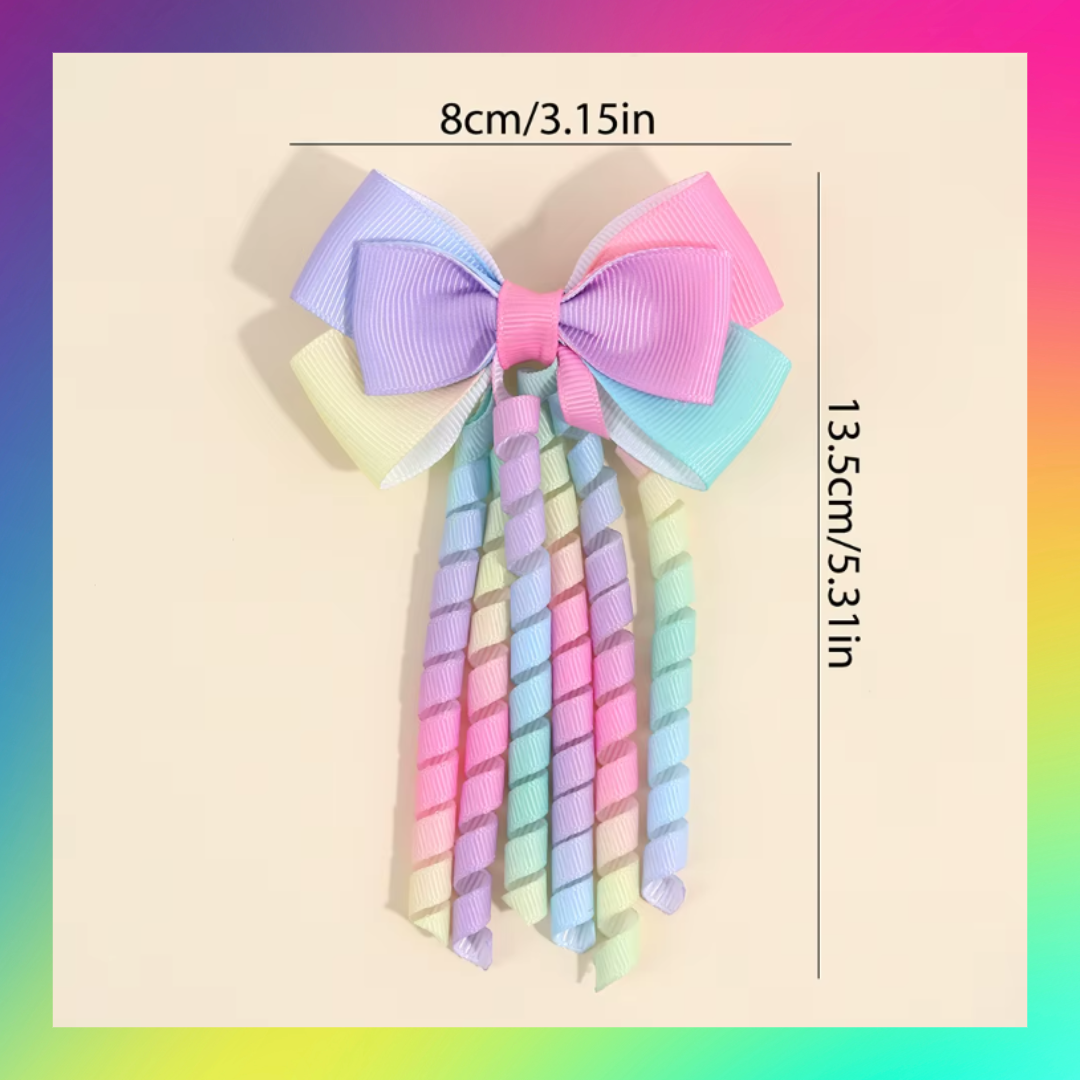 Rainbow unicorn themed ribbon hair bow clips set