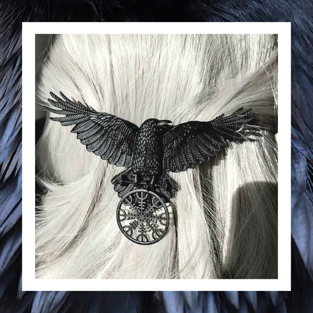 Raven Black Bird And The Helm of Awe Viking Vintage Hair Barrette Clip
