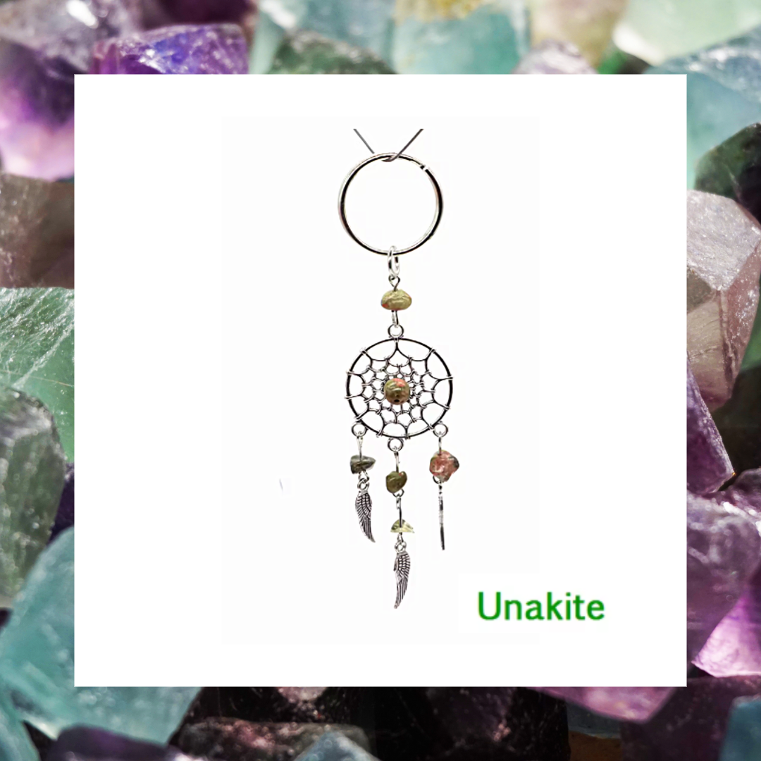 Gemstone angel wing feathers dream catcher charm keyrings