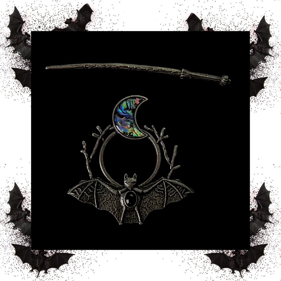 Vintage Crescent Moon Bat hair pin slide clip