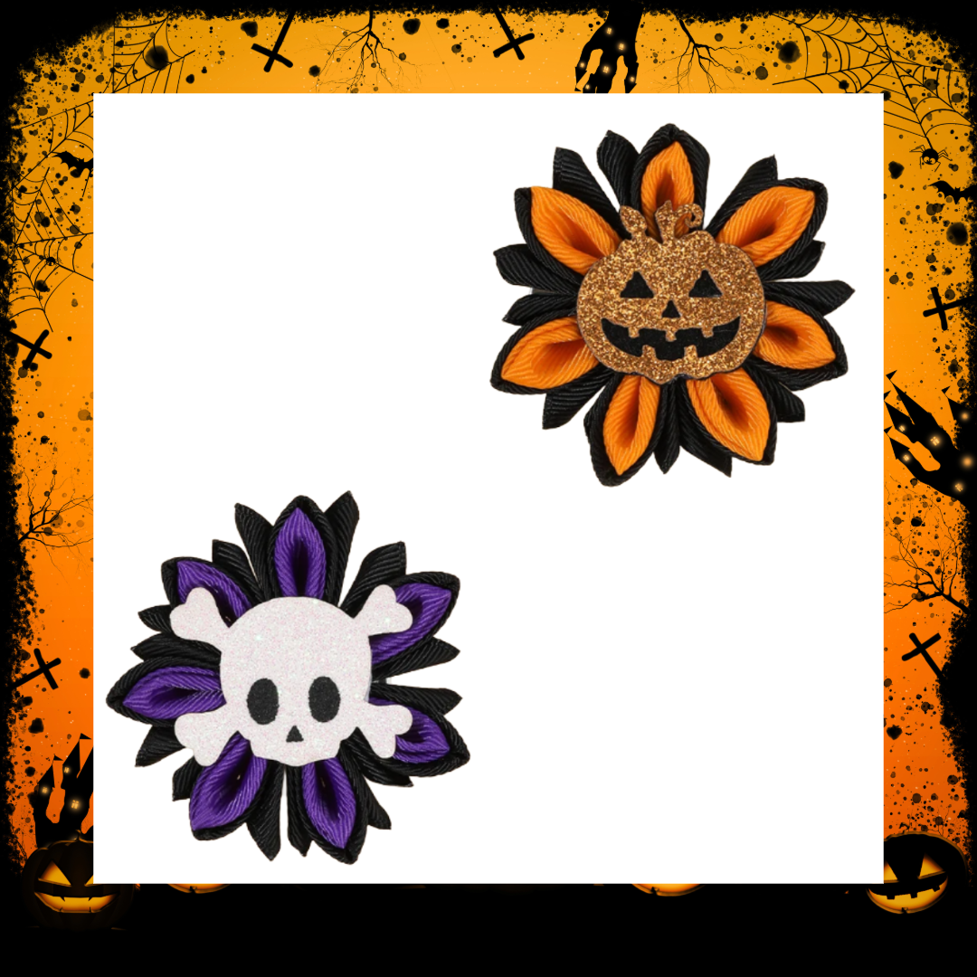 Halloween themed ribbon hair bow clips set