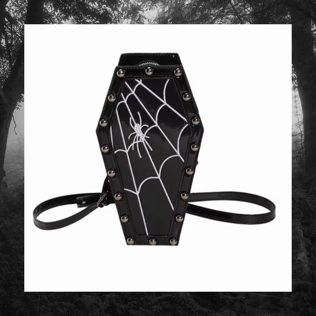 Spider Coffin Studded Gothic Crossbody Satchel Bag