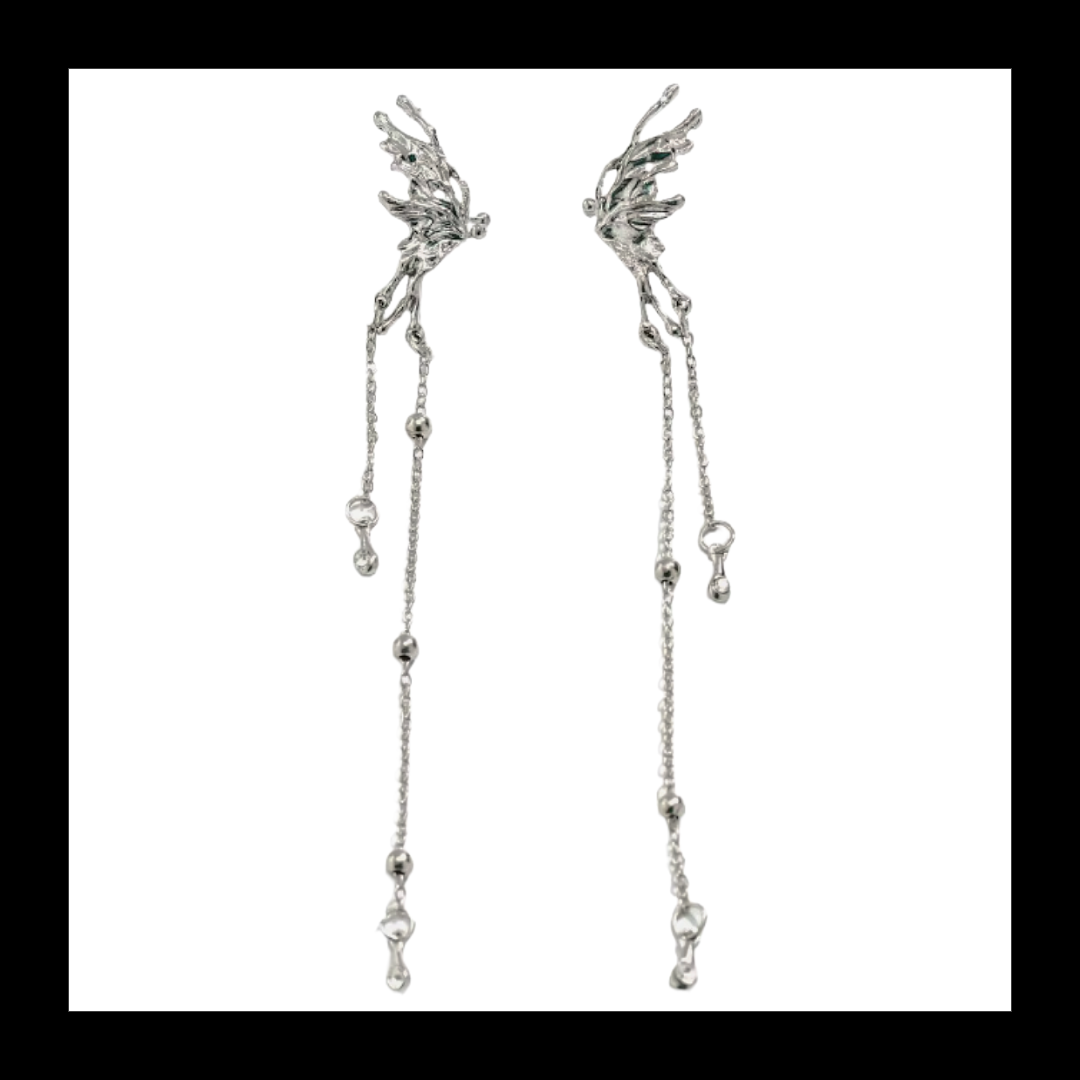 Elegant Elf Butterfly Long Tassel Clip Earrings