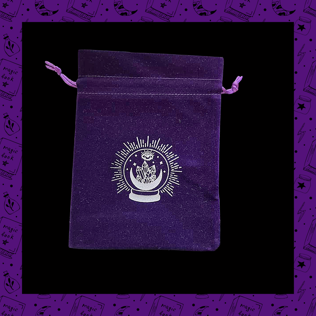Deep Purple 13x18cm Velvet Drawstring Bag With Crystal Ball Crescent Moon Design For Gifting Jewellery Tarot Cards Crystals Game Cards And Dice Storage