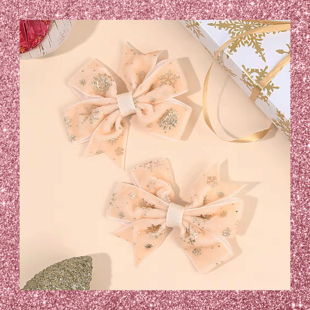 Velvet Christmas Festive Print Ribbon Hair Bow Clips