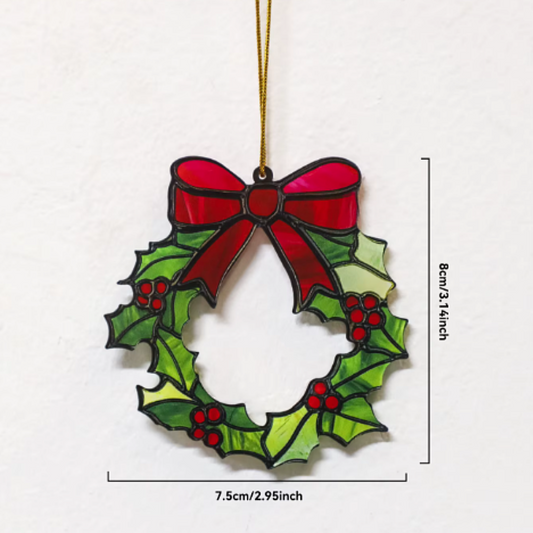 Holly wreath and bow acrylic Christmas tree hanging decoration