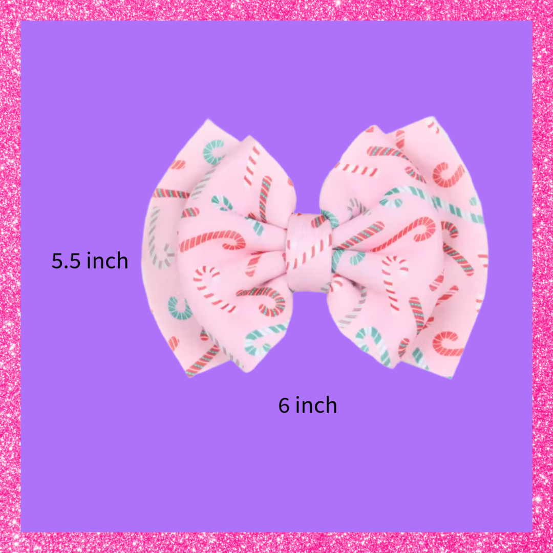 Christmas Extra Large Double Layer Puff Pink Candy Cane Festive Hair Bow Clip