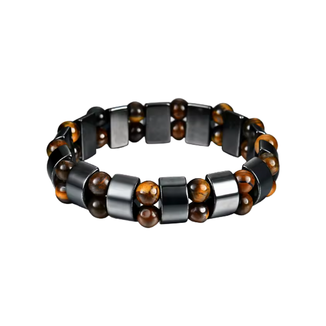 Hematite And Double Tiger's Eye Bead Bracelet