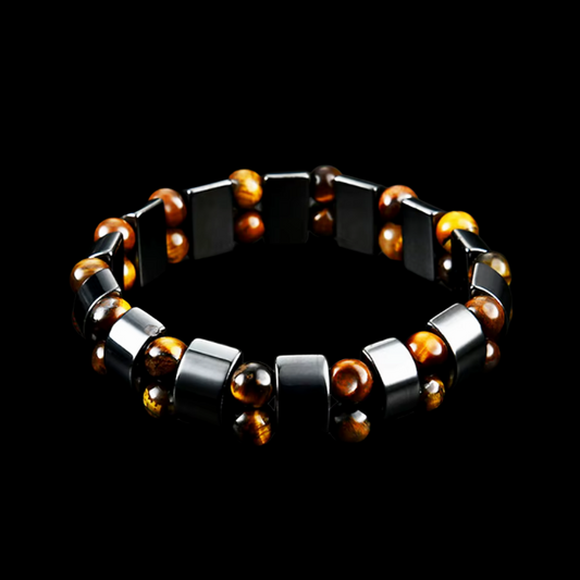 Hematite And Double Tiger's Eye Bead Bracelet