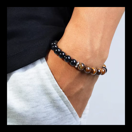 Tiger Eye Black Obsidian And Hematite Triple Protection Bracelet