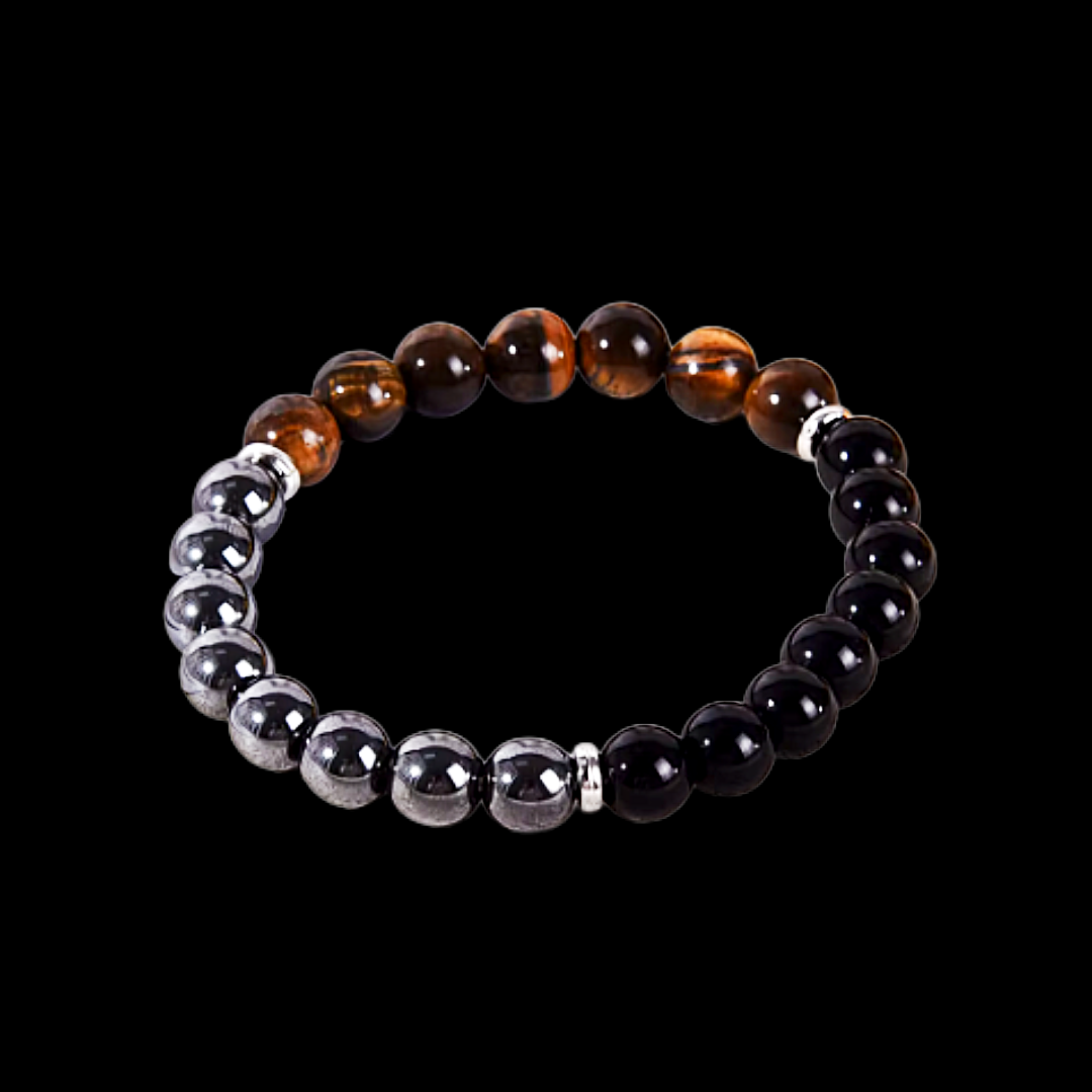 Tiger Eye Black Obsidian And Hematite Triple Protection Bracelet