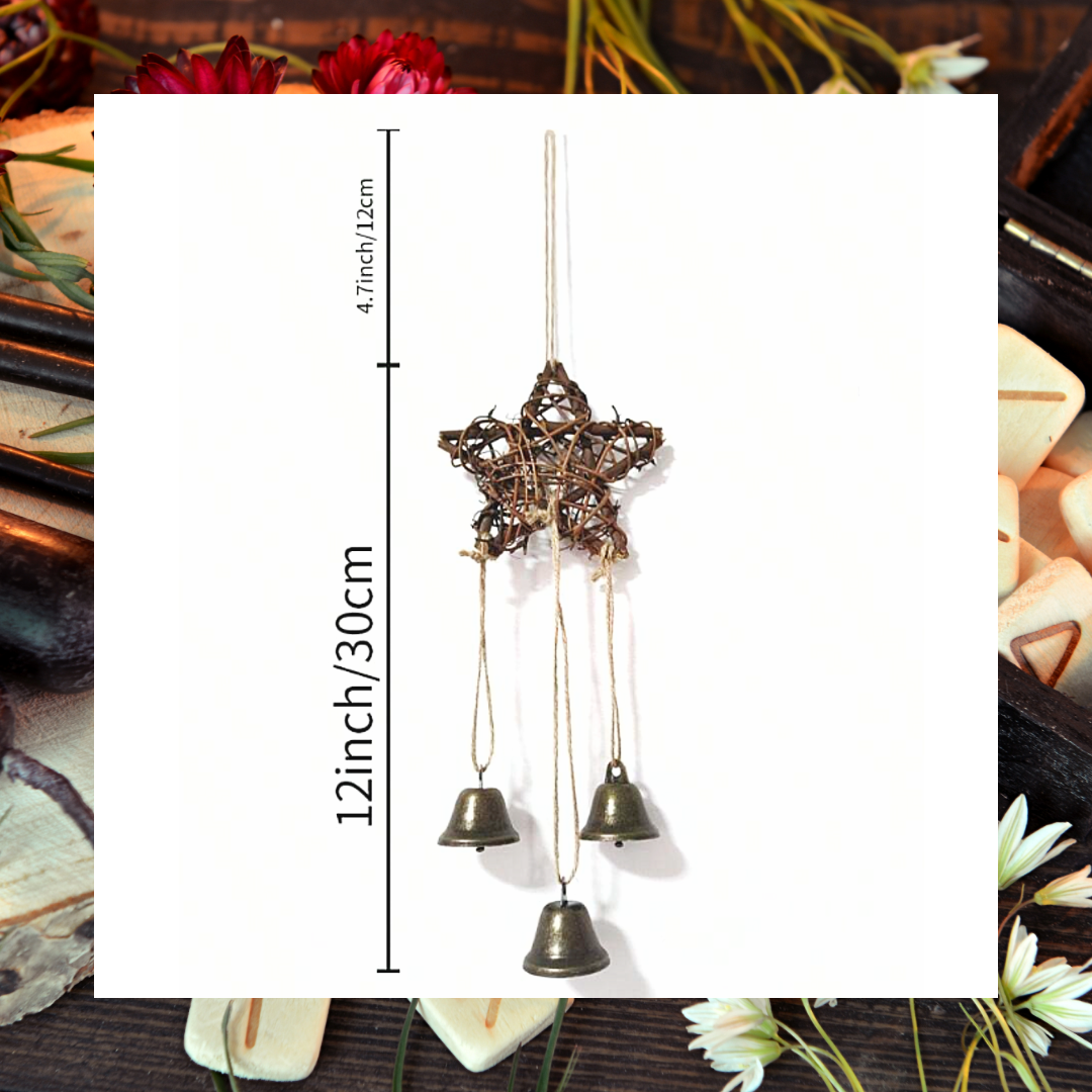 Star shaped wooden rattan witch bell hanging ornament