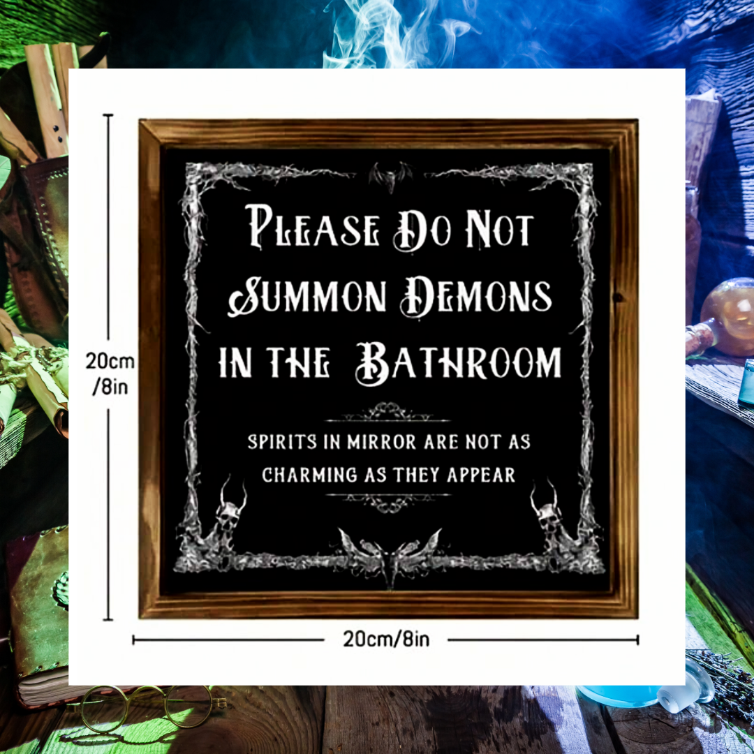 Please do not summon demons in the bathroom toilet bathroom humour wooden framed wall hanging plaque