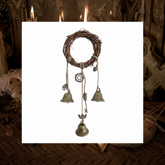 Round rattan witch bells hanging ornament with charms