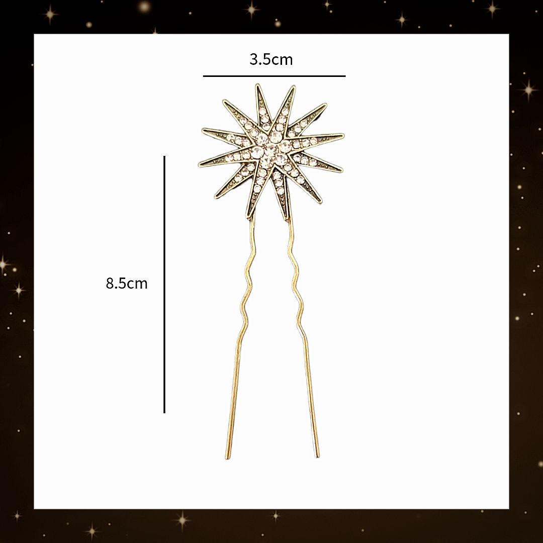 Celestial rhinestone star hair pin