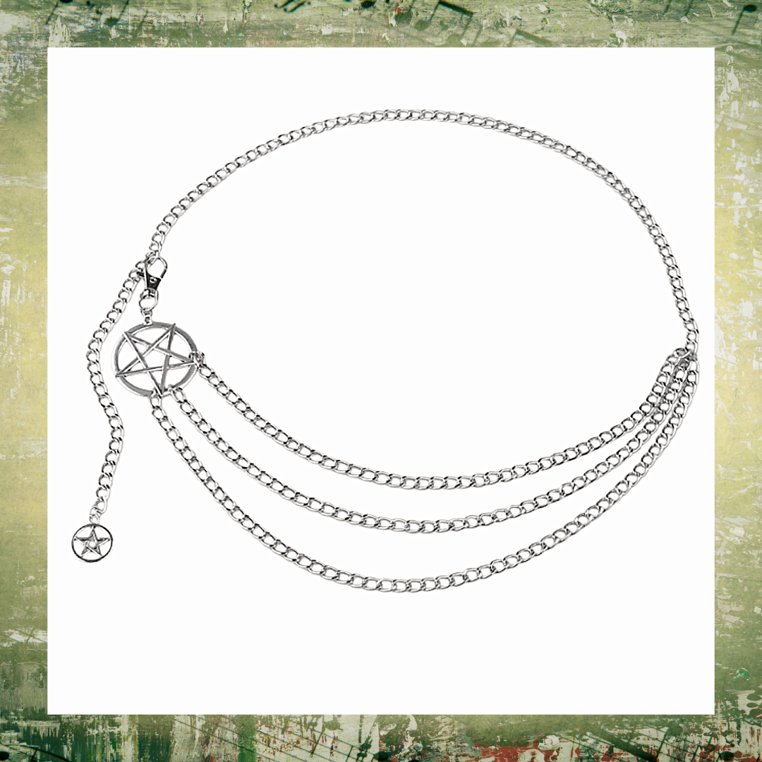 Gothic Witchy Pentagram Five Pointed Star Silver Chain Belt