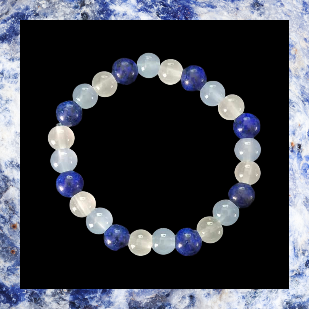 Clear Quartz Angel Stone and Sodalite Crystal Gemstone Bead Bracelet