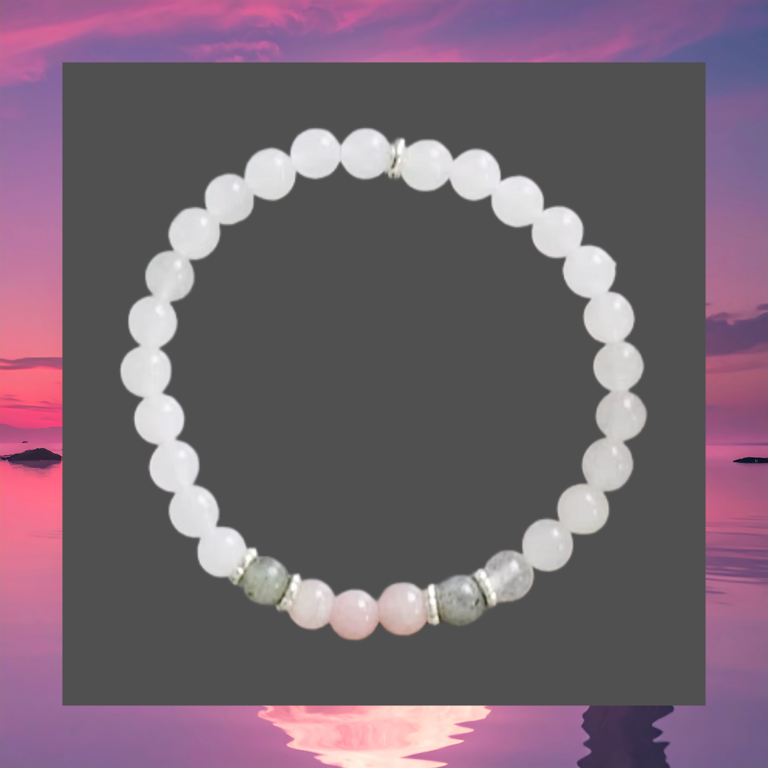 Moonstone, Labradorite and Rose Quartz Gemstone Beaded Bracelet