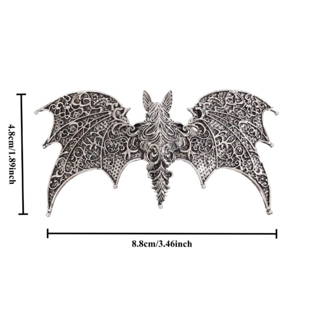 Silver Floral Winged Flying Bat Gothic Alternative Metal Hairpin Barrette Clip