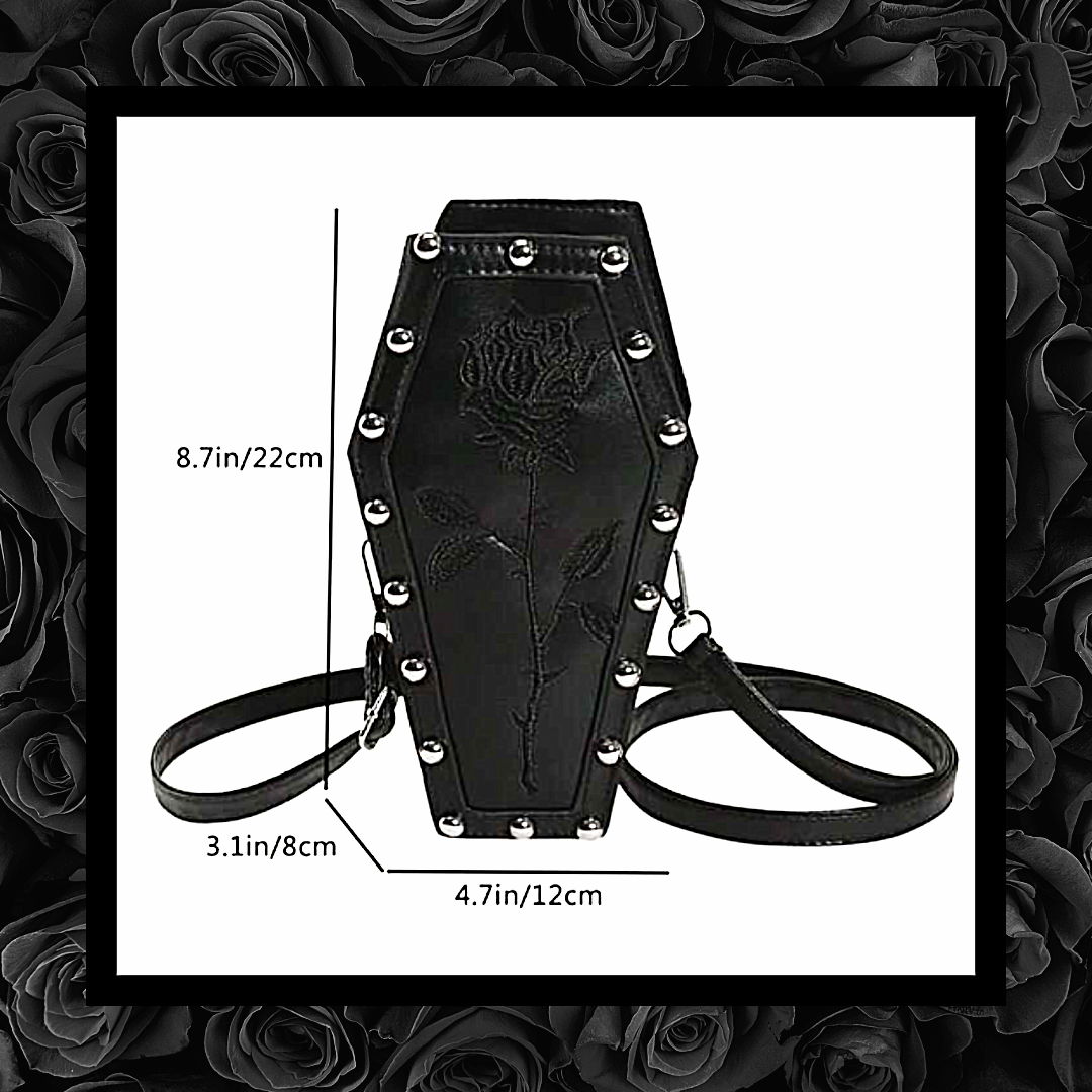 Rose Coffin Studded Gothic Crossbody Satchel Bag