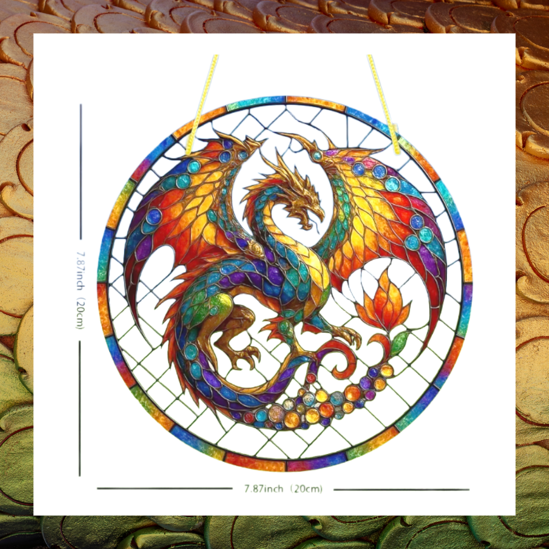 Fantasy Dragon Stained Glass Effect Décor – Rainbow Window Suncatcher Hanging Plaque