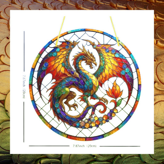 Fantasy Dragon Stained Glass Effect Décor – Rainbow Window Suncatcher Hanging Plaque
