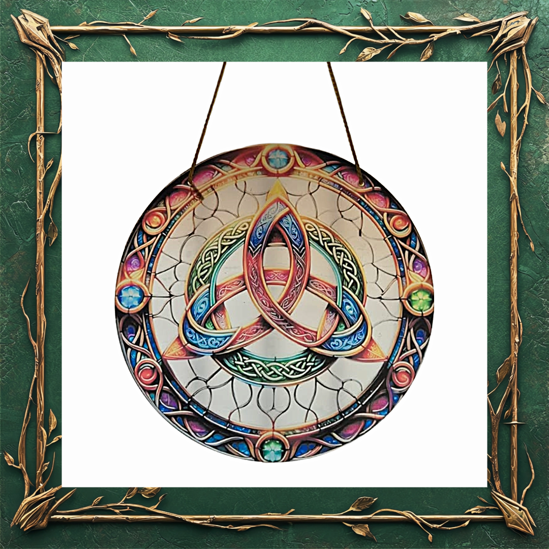 Enchanted Celtic Triquetra Stained Glass Effect Hanging Plaque