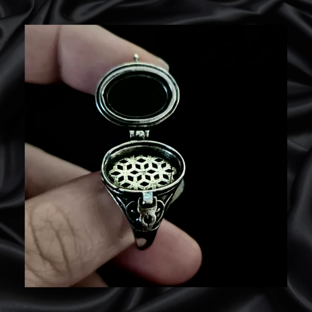 Obsidian Locket Adjustable Ring