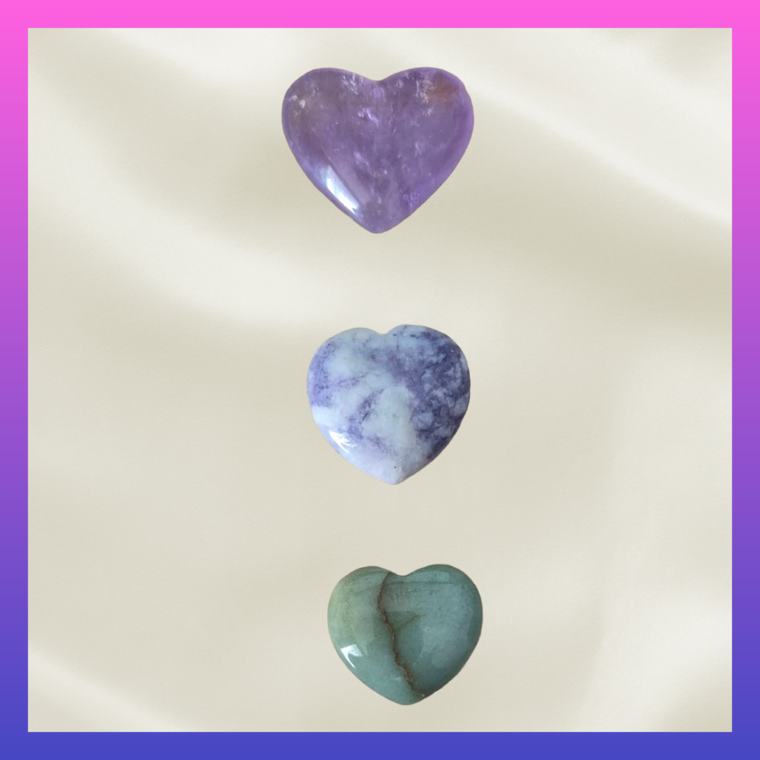 Heart Harmony Trio – Amethyst • Dream Amethyst • Green Aventurine
