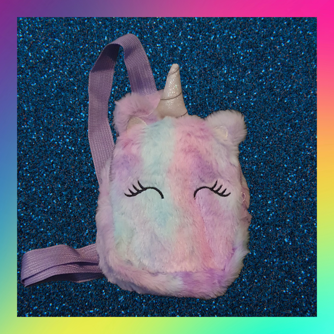 Fluffy mini plush unicorn shoulder bag backpack