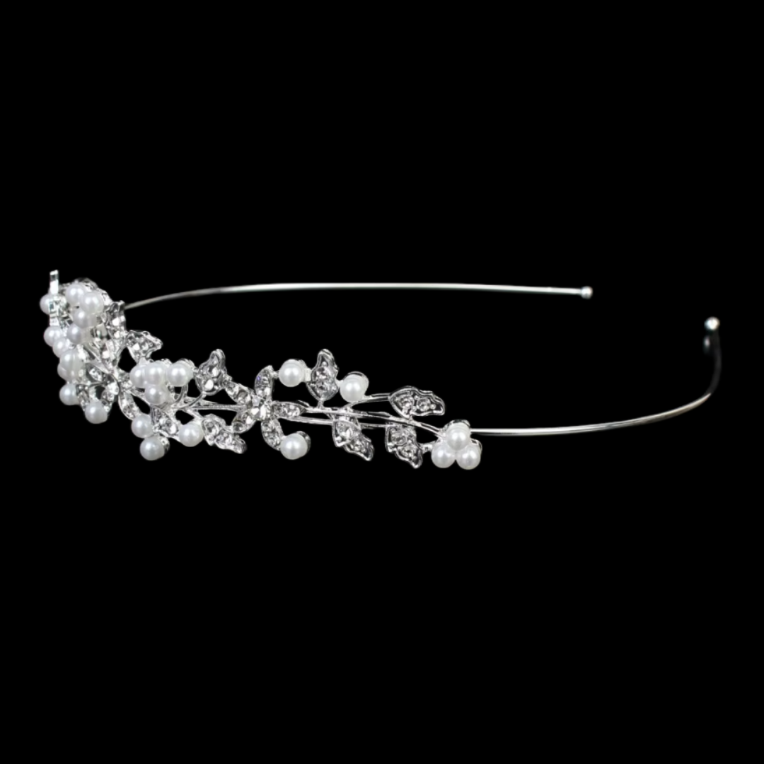 Crystal rhinestone and faux pear - flower and leaves design tiara