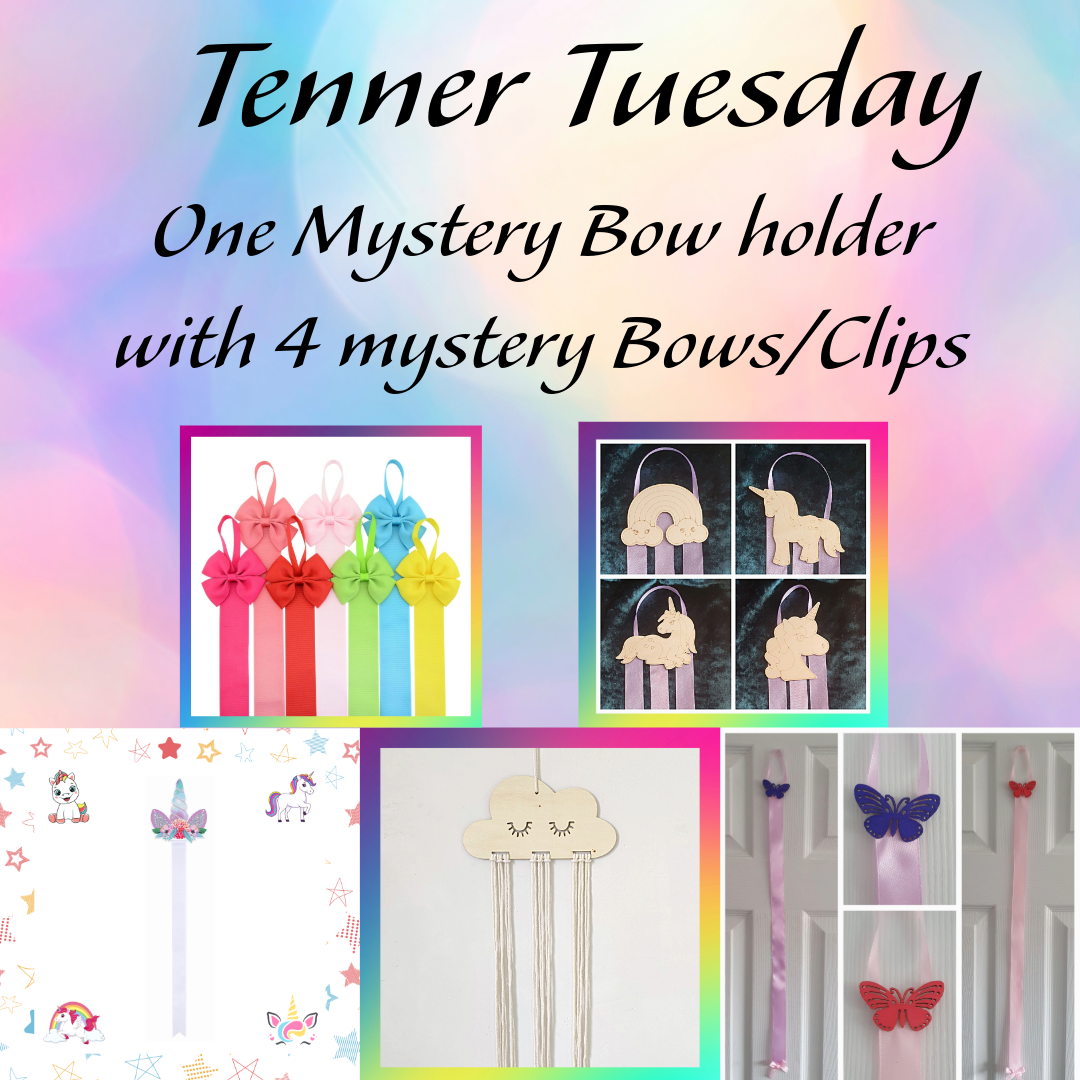 Tenner Tuesday Mystery Bow holder with 4 Bows/clips