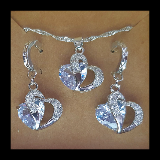 Double Heart Cubic Zirconia Necklace And Earring Set