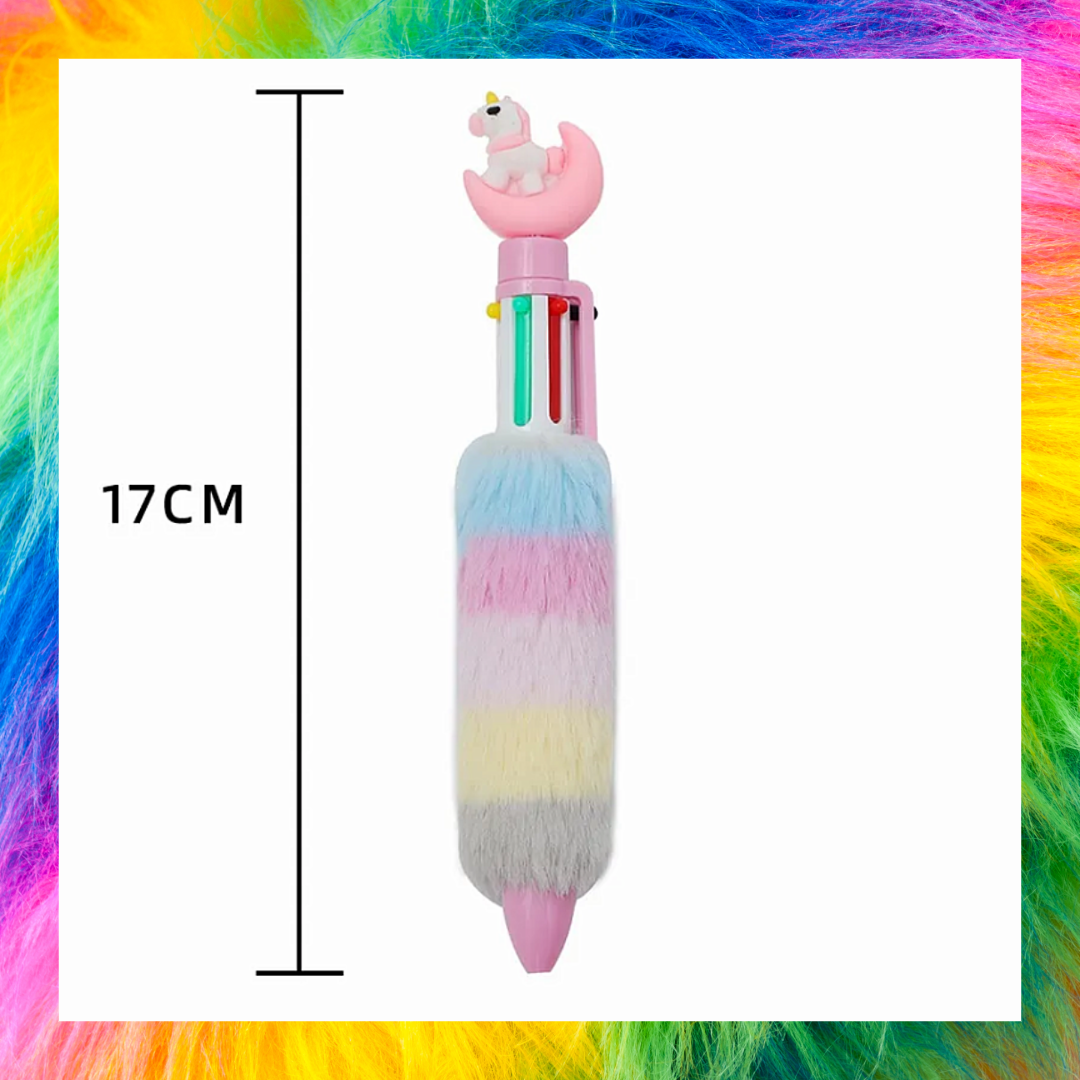 Pack of 2 fluffy rainbow unicorn 6 colour writing pens