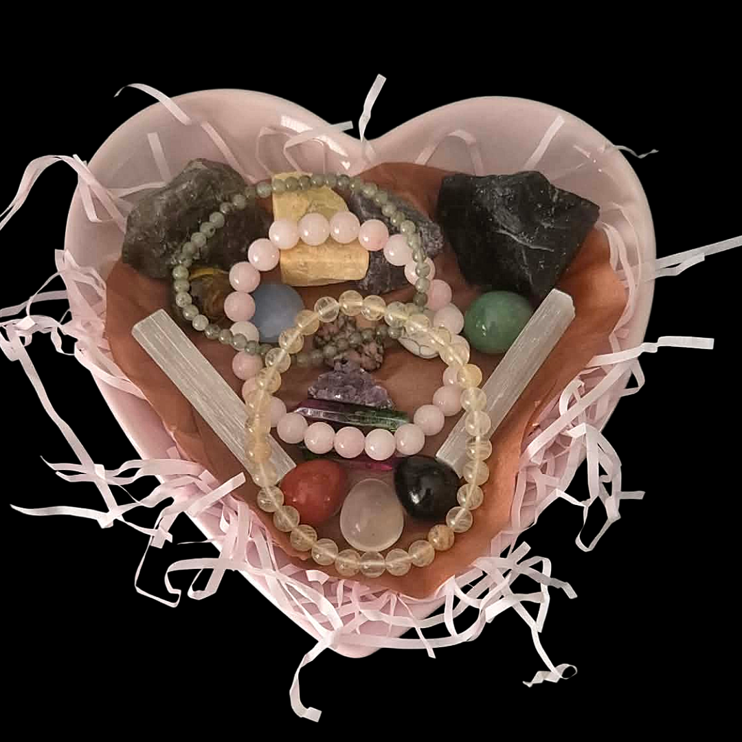 Many Blessings Crystal Heart Bowl 2 – Gemstones for Clarity, Calm, Love, Protection, Healing, Intuition, Strength, Grounding & Abundance
