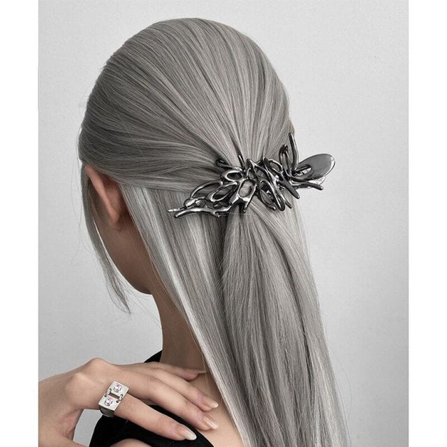 Metal grey splatter design hair clip claw