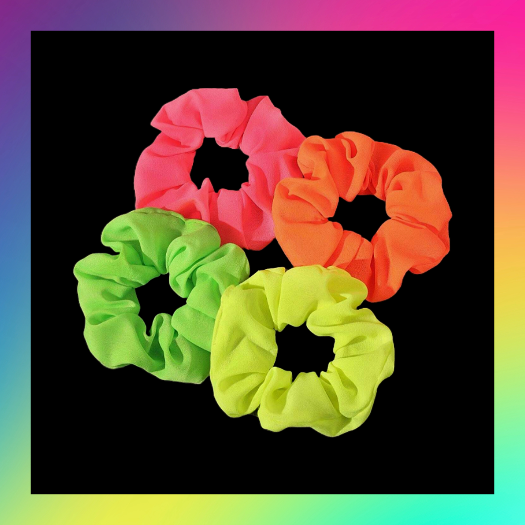 Bright neon hair scrunchie set of four pink yellow green and orange