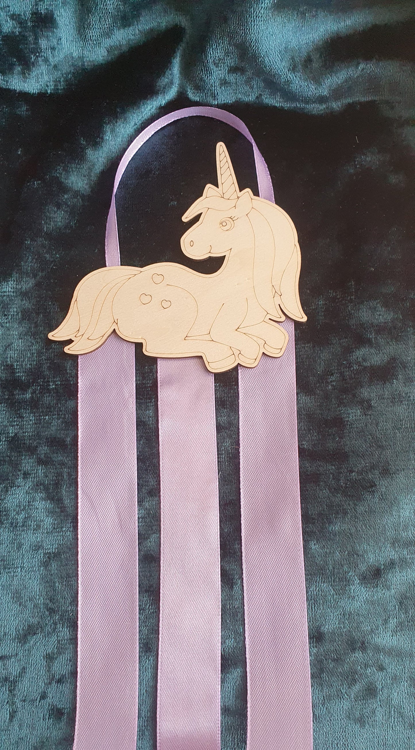 Wooden colour your own unicorn rainbow bow and clip holder with ribbon