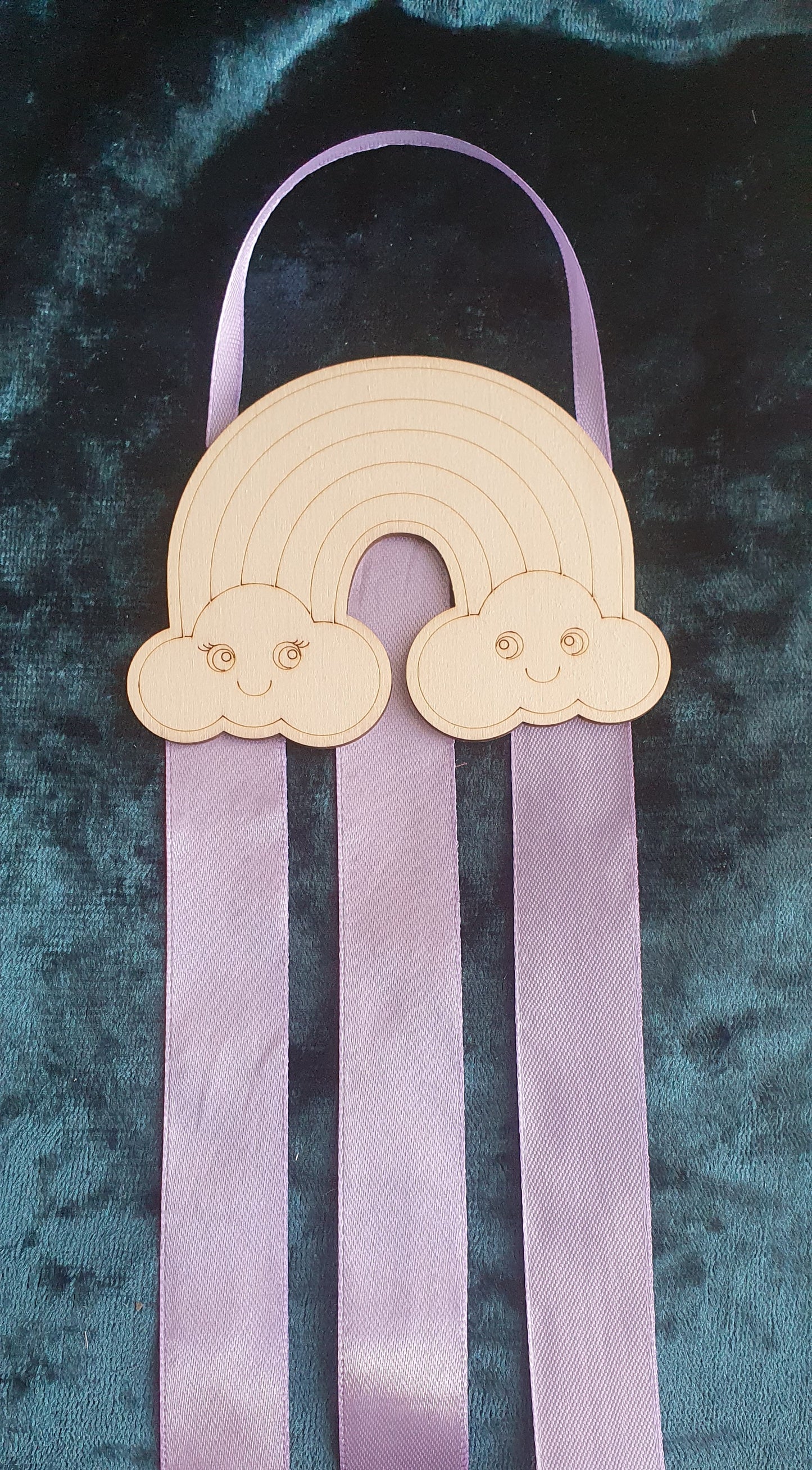 Wooden colour your own unicorn rainbow bow and clip holder with ribbon